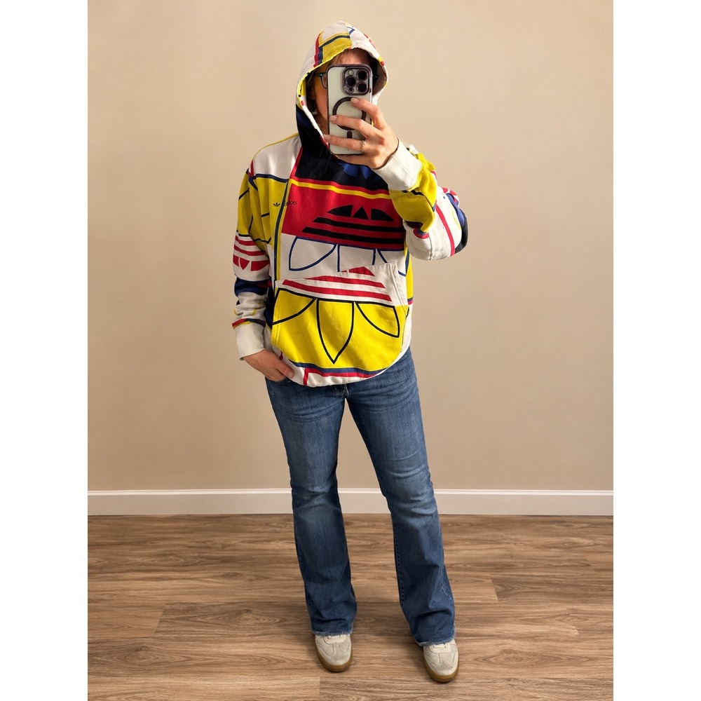 Streetwear Graphic Hoodie Cotton Blend Colorblock Trefoil Med Adidas - Picture 2 of 11